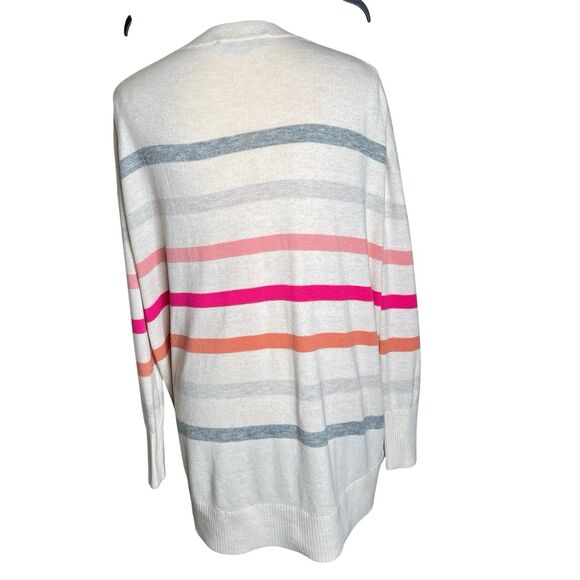 Loft Long V-neck Sweater Size Large Oversized Off White Multicolor Stripes Soft - Picture 3 of 4